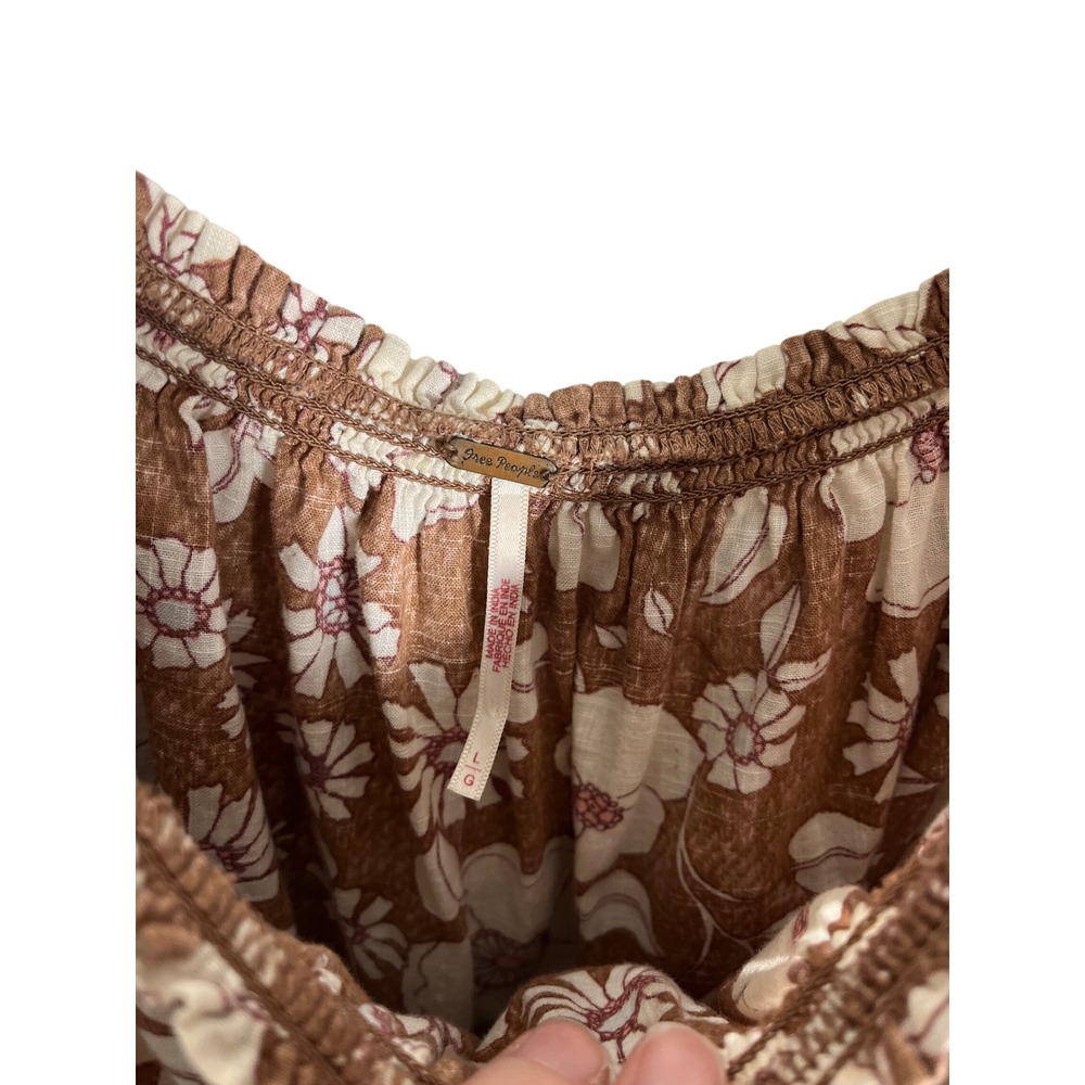FREE PEOPLE Miss Daisy Floral Off The Shoulder Cotton Peasant Blouse Printed Top - Picture 8 of 10